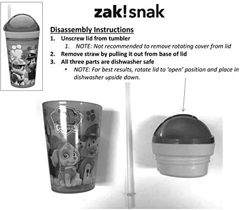 Zak Designs PJ Masks ZakSnak All-In-One Drink Tumbler + Snack Container For Toddlers – Spill-proof 4oz Snack Container Screws Securely Onto 10oz T...