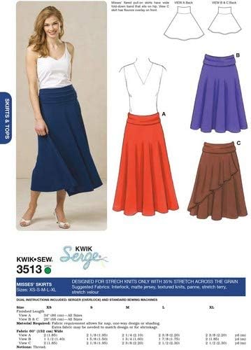 Kwik Sew K3513 Skirts Sewing Pattern, Size XS-S-M-L-XL...
