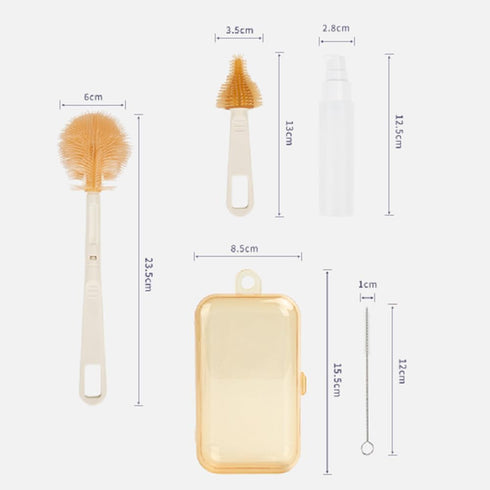 Travel Baby Bottle Cleaning Brush Set, Include Silicone Bottle Brush, Silicone Nipple Brush, Straw Brush, Soap Dispenser and Storage Box, Travel B...