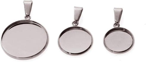 EXCEART 20pcs Trays Pendants Stainless Steel Round Cabochons Settings Bezels Base Blanks Charms Kit for Photo Necklace Bracelet Jewelry Making (Si...