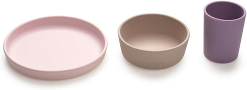 melii Non-Suction Silicone Plate, Bowl and Cup Set for Toddlers, Kids and Children (Purple, Grey, Pink)...
