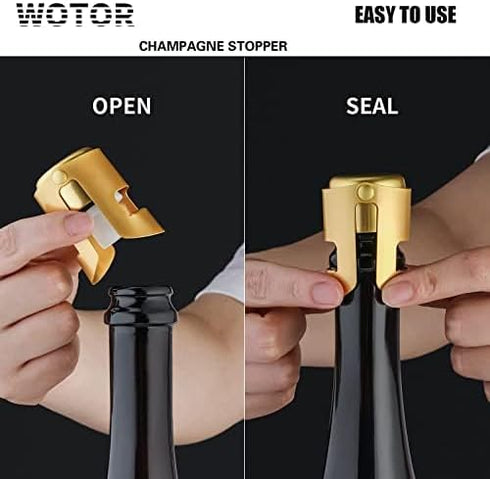Champagne Stoppers with Stainless Steel Champagne Bottle Stopper with Food Grade Silicone Reusable Champagne Cork, Saver Suitable for Champagne, C...