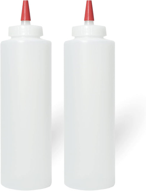 Pinnacle Mercantile Plastic Squeeze Condiment Bottles with Red Tip Cap 16-ounce Set of 2 Wide Mouth...