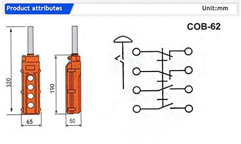 YXQ 4 Way Hoist Controller Push Button Switch Station Rainproof Pendant Crane Control Up + Down + Left + Right 250V 5A 500V 2A COB-62...