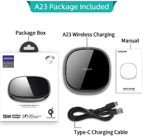 Joyroom 15W Fast Wireless Charging Pad for Galaxy S23 Ultra, Z Fold Flip 5, 4, 3, S23, S22 FE, Note 20, Pixel 8 Pro, Fold 7, 6, iPhone 15, 14, 13,...