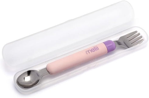 melii Spork On The Go - Travel Utensils for Babies and Toddlers - Detachable Fork and Spoon with Carrying Case - Pink & Purple...