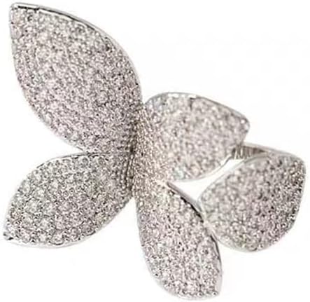 Rhinestone Butterfly Wrap Ring Open Statement Rings Sparkling Crystal Cubic Zirconia Leaf Engagement Promise Wedding Ring Expandable Finger Band D...