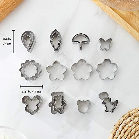 Tiny Mini Stainless Steel Cookie Cutters, 22-piece Cute Shapes Animal Flowers Bear Dinosaur for One-Bite Cookies, Fruits, Fondant Biscuit (22 pcs)...