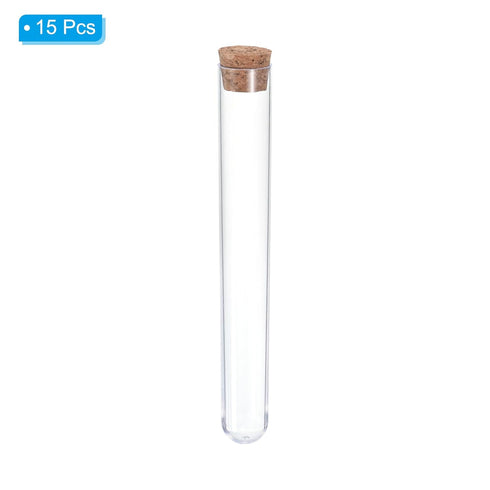 PATIKIL 30ml Plastic Test Tubes with Cork Stoppers, 15Pcs 150x20mm Tubes for Scientific Party Decoration Candy Bead Storage Bath Salt Lab Use, Cle...