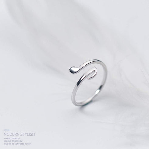 Minimalist Music Note Open Statement Ring S925 Sterling Silver Adjsutable Simple Wrap Cuff Expandable Finger Band Wedding Engagement Eternity Ring...