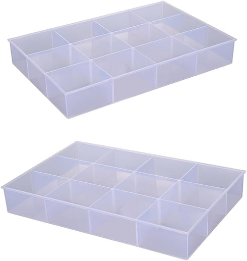 BangQiao 2 Pack Fixed 12 Grids Clear Plastic Organizer Sorting Tray and Transparent Storage Divider Box Container Case for Hardware, Craft, Sewing...