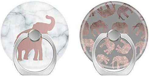 2 Pack/Cell Phone Ring Holder 360 Degree Rotation Finger Stand Works for All Smartphone and Tablets-Rose Gold Elephant on Marble Clear Tribal Patt...