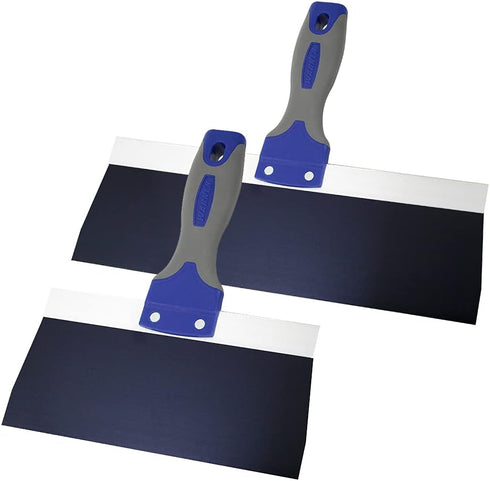 Warner Manufacturing ProGrip 12” and 8" Blue Steel Drywall Taping Knife Set, Soft Grip Handle, Combo Pack...