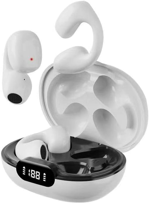 True Bone Conduction Wireless Motion Clip Bluetooth Earphones Earclip Type Non in Ear TWS Digital Display Bluetooth Earphones (White)...