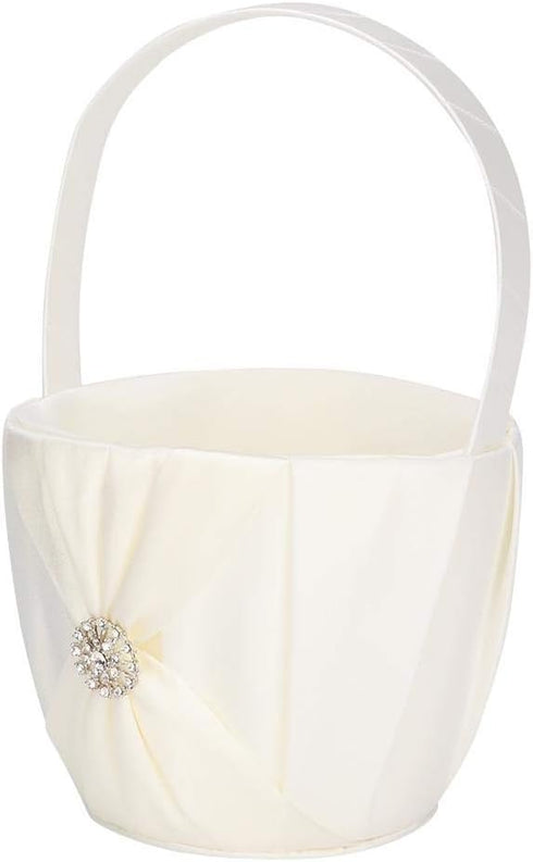 Adds an Elegant Touch, a Gift Basket and a Portable Flower Girl Basket with a Satin Bow on Each Side to memorize for The Wedding(Ivory)...
