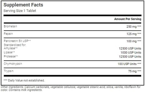 Proteolytic Enzymes | Bromelain Papain Pancreatin Trypsin 550 mg Total with Standardized Amylase, Lipase, and Protease, 300 tablets...