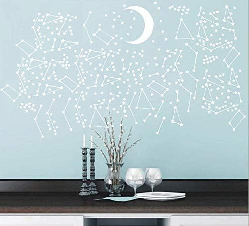 190 Gold Star Constellation Wall Decal Kids Bedroom Removable Decoration Outer Space Nursery Sticekrs Zodiac Astronomy Art Mural Decor ZB162 (Whit...