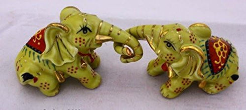 Feng Shui Two Yellow Playing Elephants - Hand Crafted and Decorated Chinese Porcelain,Figurine 20620 (Yellow)...