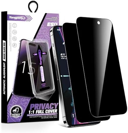 Protective Film Set for iPhone 15 Pro Max - 2 Tempered Glass Protectors with Anti-Spy and Dust-Free Storage Box - Full Screen Coverage (iPhone 15 ...