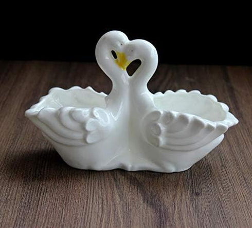 Funnuf Cute Animal White Ceramic Succulent Cactus Flower Planter for Home Garden Office Desktop, 1pcs, swan Couple...