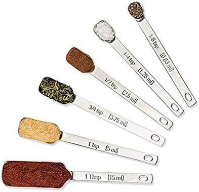 MEKBOK Heavy Duty Stainless Steel Metal Measuring Spoons for Dry or Liquid, Fits in Spice Jar, Set of 6...