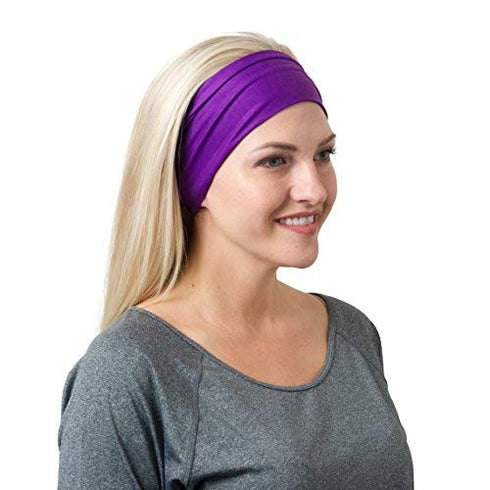 RiptGear Stretch Sport Headband for Women (Solid Purple) — Made of Non-Slip Sweat Wicking Fabric — Great for Yoga, Running or The Gym — Soft Headb...