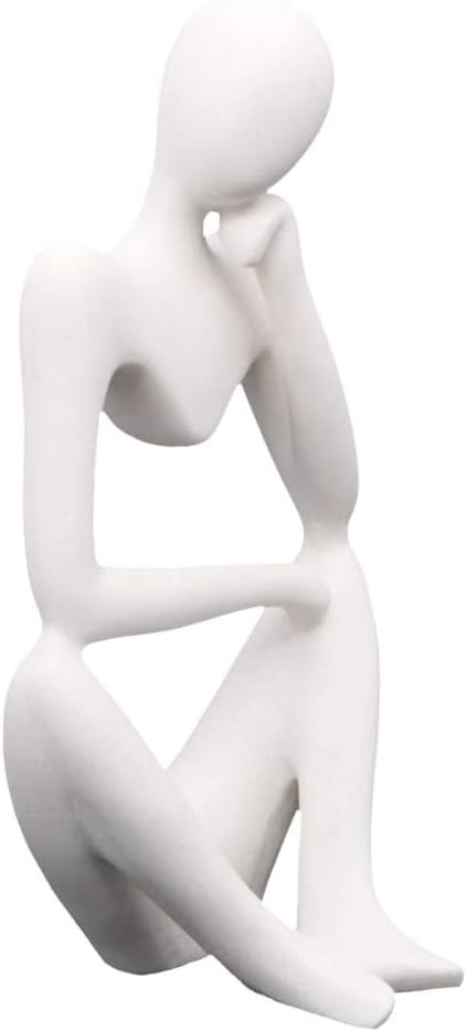 Asng Resin Thinker Style Abstract Sculpture Statue Collectible Figurines Home Office Bookshelf Desktop Decor (White,Left, Small)...