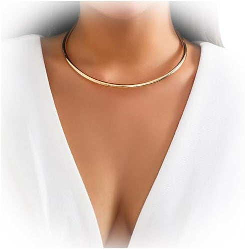 Simple Metal Collar Necklace Open Round Clavicle Chain Summer Beach Body Chain Jewelry Festival Statement Collar Choker Necklace for Women...