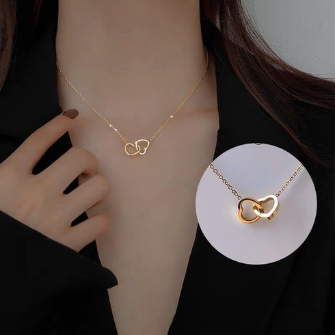 Minimalist Love Chokers Necklace 18k Double Ring Buckle Pendant Choker Necklace...