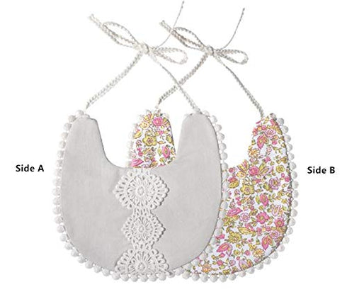 GZMM Baby Bib For Girls,Reversible Waterproof Handmade Natural Cotton Baby Drool Bib 0-12 months 3 Pack...