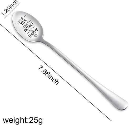 Tea Book Lovers Gifts Spoon for Women Men Drink Tea Read Books Be Happy Spoons for Tea Lover Book Reader Friendship Gifts for Girls Boys Graduatio...