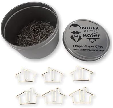 100 Count House Home Shaped Paper Clips Great for Paper Clip Collectors or Realtor Office Gift - Comes in Round Tin with Lid and Gift Box - Silver...