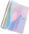 2 Pcs Clear Rainbow 6-Ring PVC Binder Cover Holographic Notebook Protector Shell with Button Closure Loose Leaf Folder Round Ring A5...
