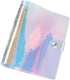 2 Pcs Clear Rainbow 6-Ring PVC Binder Cover Holographic Notebook Protector Shell with Button Closure Loose Leaf Folder Round Ring A5...