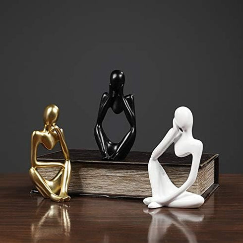 Asng Resin Thinker Style Abstract Sculpture Statue Collectible Figurines Home Office Bookshelf Desktop Decor (White,Left, Small)...