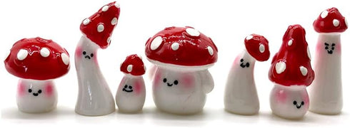 7pcs Red Mini Mushrooms Crafts Little Fairy Garden Mushrooms Tiny Resin Mushroom Decor Fake Mushroom Miniatures Statue for Bonsai Micro Landscape ...