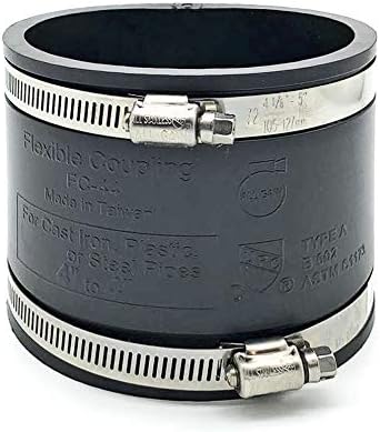 Flexible Rubber PVC Coupling Parallel with Stainless Steel Clamps, 4 inch, Black...