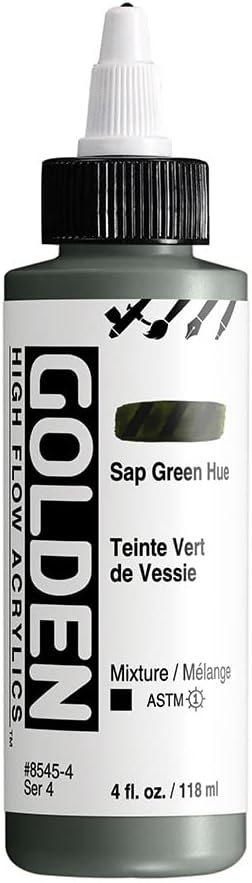 GOLDEN High Flow Acrylics, Sap Green Hue, 4 fl. oz. / 118 ml Bottle...