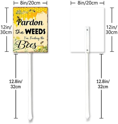 Bee Sign Pardon The Weeds I'm Feeding The Bees Signs Bee Yard Sign with Stakes 8in×12in, Pollinator Garden Sign Bee Decorations,Sturdy Aluminum La...