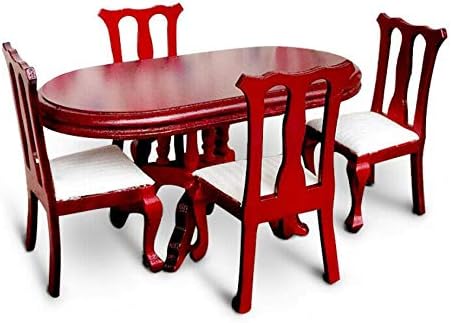 1:12 Dollhouse Miniature Furniture Red Wooden Dining Table Chairs 5pcs Set 1 Table and 4 Chair Wooden Creative Handcraft Gift for Boys Girls perfe...