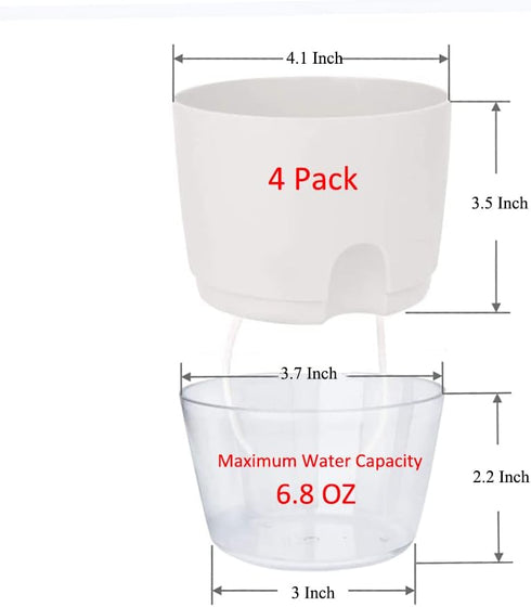 Self Watering Pots for Indoor Plants, 4 Pack 4.1 inch African Violet Pots, Modern Decorative Plant Pots with Transparent Water Reservoir, Perfect ...