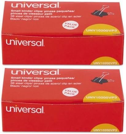 Universal Small Binder Clips, Steel Wire, 3/8 Cap, 3/4 Wide, Black/Silver, 2-36 Pack, UNV10200...