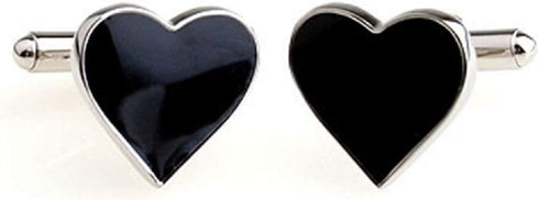 Heart Black Engagement Valentine's Day Pair Cufflinks in Presentation Gift Box & Polishing Cloth...
