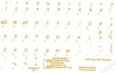 Spanish Latin American Keyboard Stickers Transparent Background Yellow Letters for Any Laptop Computer PC Desktop Notebook...