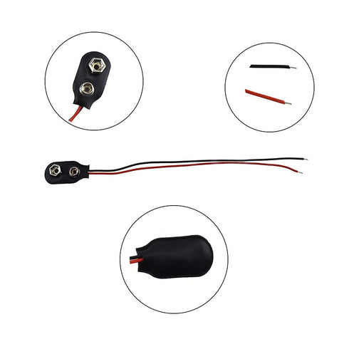 I Type 9V Battery Buckle Snap Connector 15cm Clip Tight Pre Stripped Ends Easy to Solder Access Better Leather Housing 2 Straight Long Cable Wires...