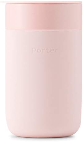 W&P Porter Ceramic Mug w/ Protective Silicone Sleeve, Blush 16 Ounces | On-the-Go | No Seal Tight | Reusable Cup for Coffee or Tea | Portable | Di...