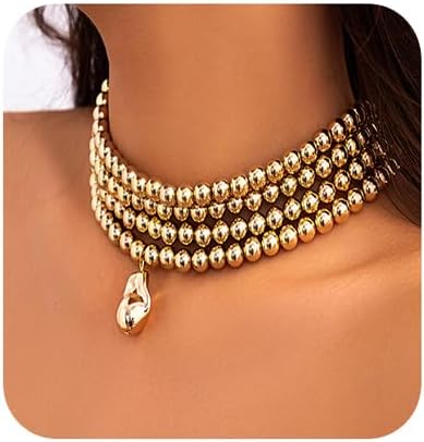 fxmimior 4 Tier Boho Women Multilayer 1920s Necklace Chunky Dainty Beads Layered Choker Necklaces Handmade Beads Fashion Chunky Pendant Multilayer...