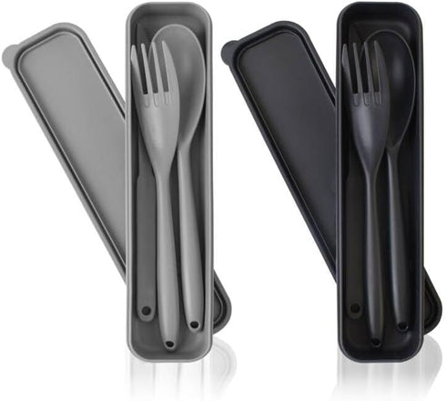 Large Reusable Utensils Set with Case, 2 Sets Portable Cutlery Set for Adults, Travel Fork Spoon Knife for Camping Work Picnic (Grey, Black)...