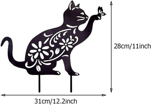 Cat Hollow Silhouette Stakes Iron Art Pile Plug-in Posts Standing Statue Garden Decoration Ornaments for Yard Lawn...
