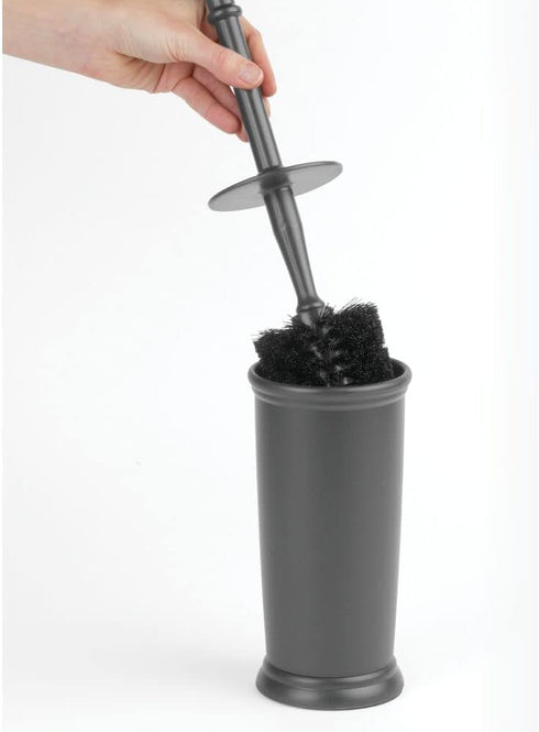 mDesign Toilet Bowl Brush and Holder - Covered Bathroom Toilet Brush - Standing Toilet Bowl Scrubber in Modern Holder - Space Saving, Deep Cleanin...